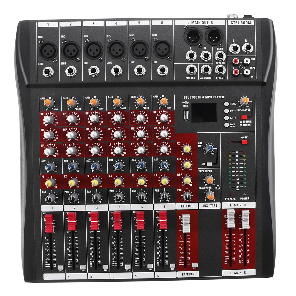 

Professional Audio Mixer Sound Board 6 Channel USB BT Stereo Mixer Mixing Console