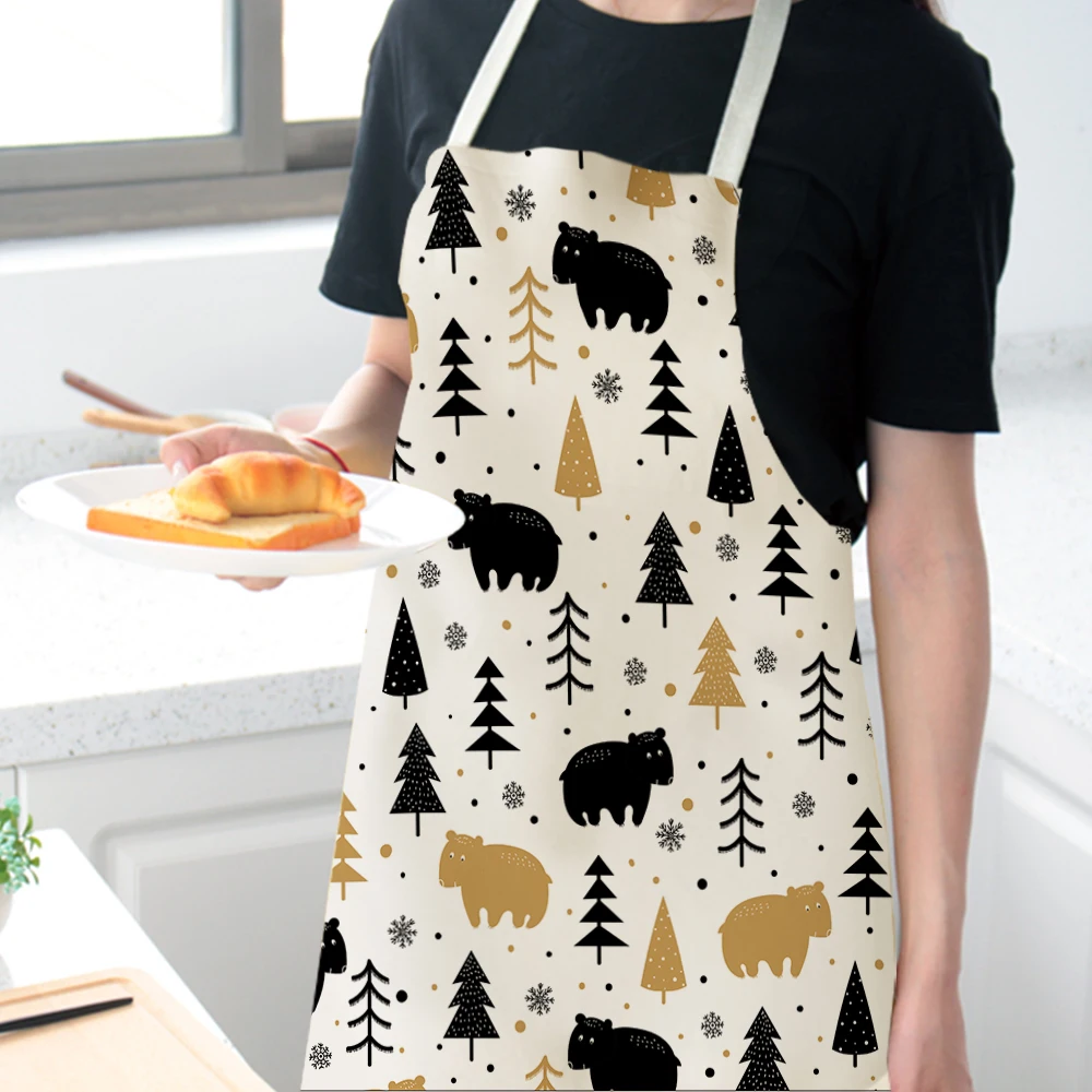 Silstar Tex Funny Bear Kitchen Apron For Woman Baby Boy Bibs For Adults Home Tools Haircut Baking Coffee Shop Uniform