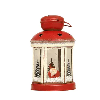 

Christmas Light Ornaments Iron Retro Wind Lights Decoration Pendant Small House Shape Wind Light Santa Claus Pattern