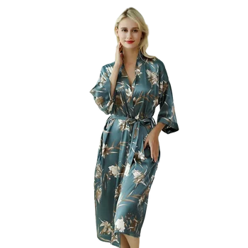 

Plus Ladies Long Gowns Printed Floral Bridesmaid Robes Sleepwear Silk Lingerie Robe Nightgown Stain Bathrobe Womens Clothing