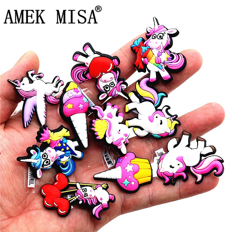 1pcs High Imitation Shoe Decorations Unicorn/Rainbow Horse/Pegasus PVC Buckles Charm Accessory fit Bracelets Croc JIBZ Kids | Обувь