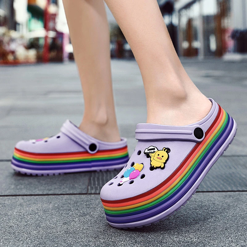 Fahrenheit Vermenigvuldiging schrobben Zomer Vrouwen Klompen Platform Regenboog Tuin Sandalen Cartoon Fruit  Slippers Slip On Voor Meisje Strandschoenen Mode Glijbanen Outdoor|Lage  Hakken| - AliExpress