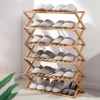 

Free installation folding multi-layer shoe rack simple household economic racks dormitory door storage rack bamboo shoe cabinet