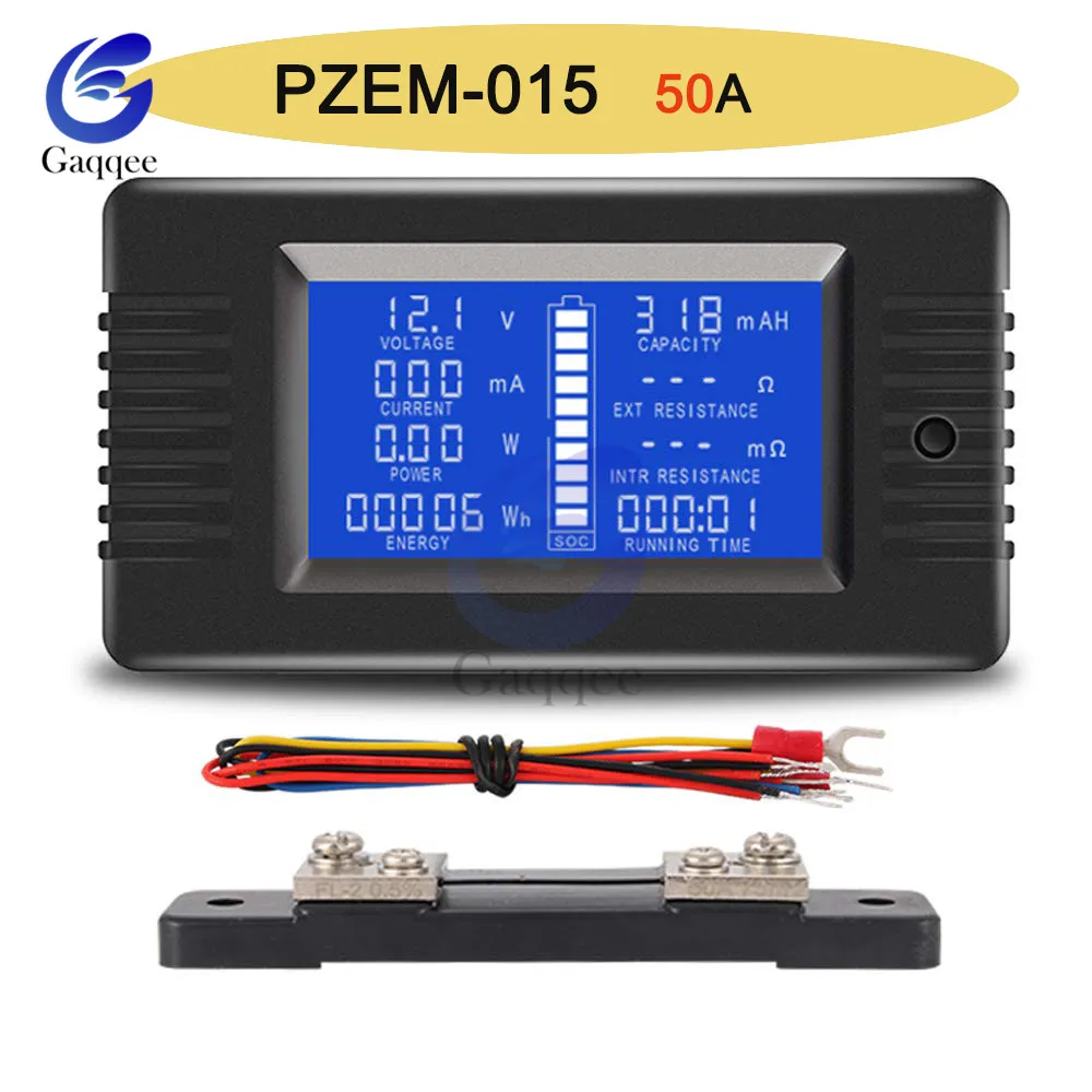 PZEM-015 тестер батареи постоянного тока Напряжение тока мощность Емкость внутреннего и внешнего сопротивления измеритель остаточного электричества с 50A