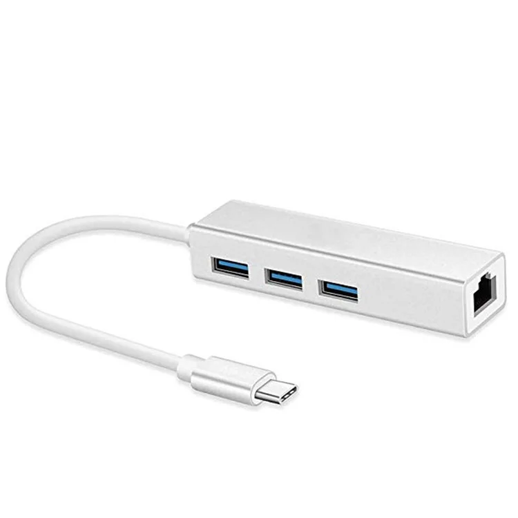 USB C 3.1 이더넷 Rj45 Lan 어댑터 3 USB 포트 유형 C-USB 3.0 허브 10/100 네트워크 카드, Macboo PC ChromeBook 용
