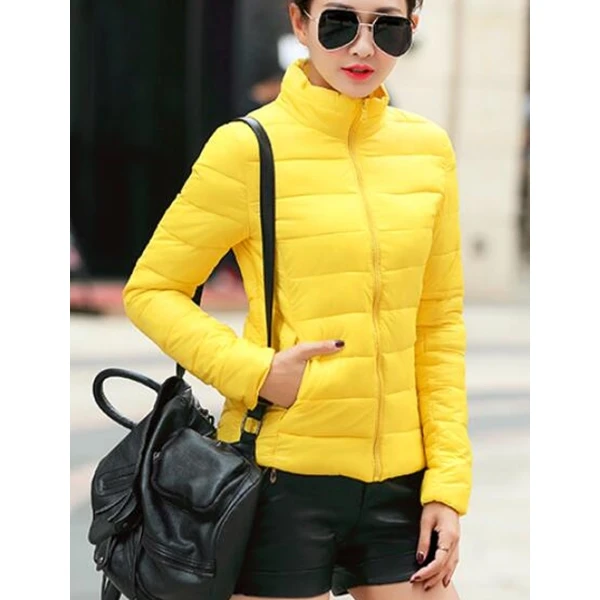 ZOGAA, женские парки, зимняя куртка, пальто для женщин, Повседневная однотонная парка с воротником-стойкой, куртки, женское хлопковое пальто, приталенная верхняя одежда - Color: Yellow