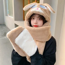 шапка New Cartoon Warm Scarf Hat Gloves Three Piece Set Winter Women's Big Eyes And Long Ears Outdoor Sports Thickened Cap