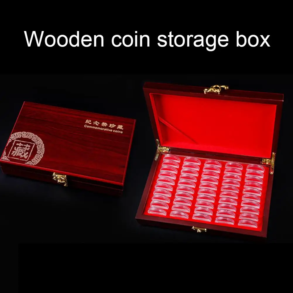 50pcs Round wood Coins Case Storage Holders Display Wooden Commemorative Collection Box Home Decoration for 25 27 30mm coins #CW