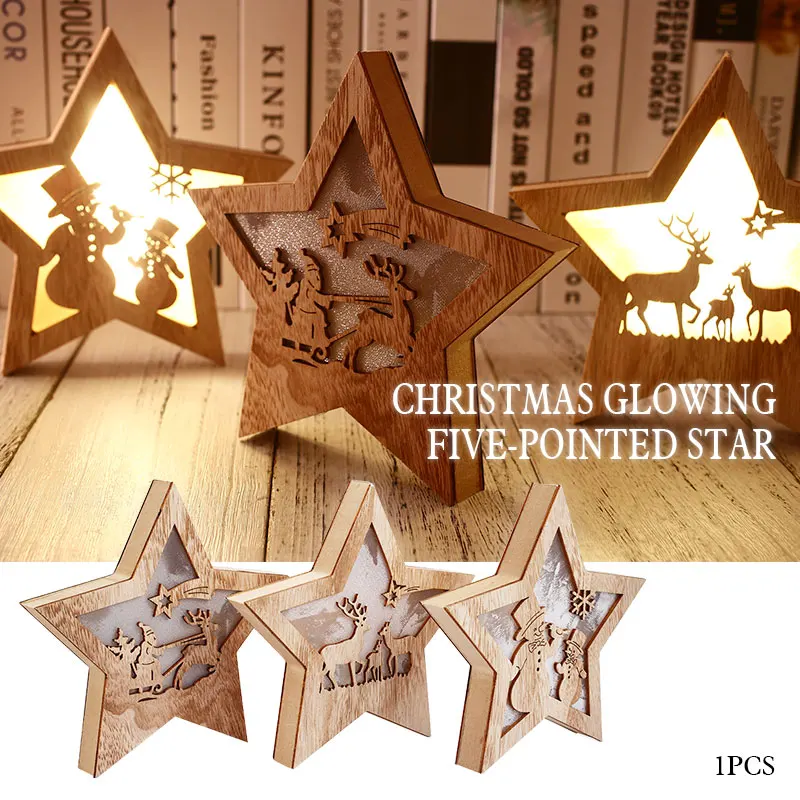 

Christmas Wooden Pentagram LED Lights Party Supplies Luminous Christmas Wooden Star Christmas Glowing Star Xmas Tree