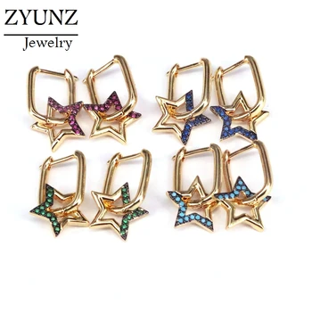 

5 Pairs, Crystal Star Earrings For Women Geometric Goth Earrings Dangle Charms Stone CZ Cubic Zirconia Vintage Punk Jewelry Gift