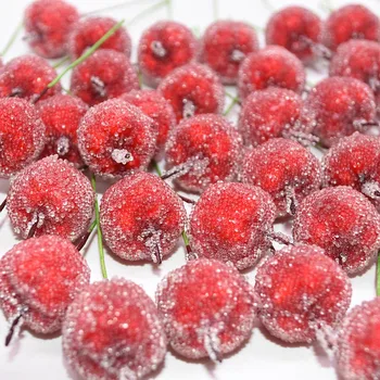 

30Pcs 2cm Mini Artificial Apple Fake Fruit Glass Berries Pomegranate Red Cherry Bouquet Stamen Christmas Decorative
