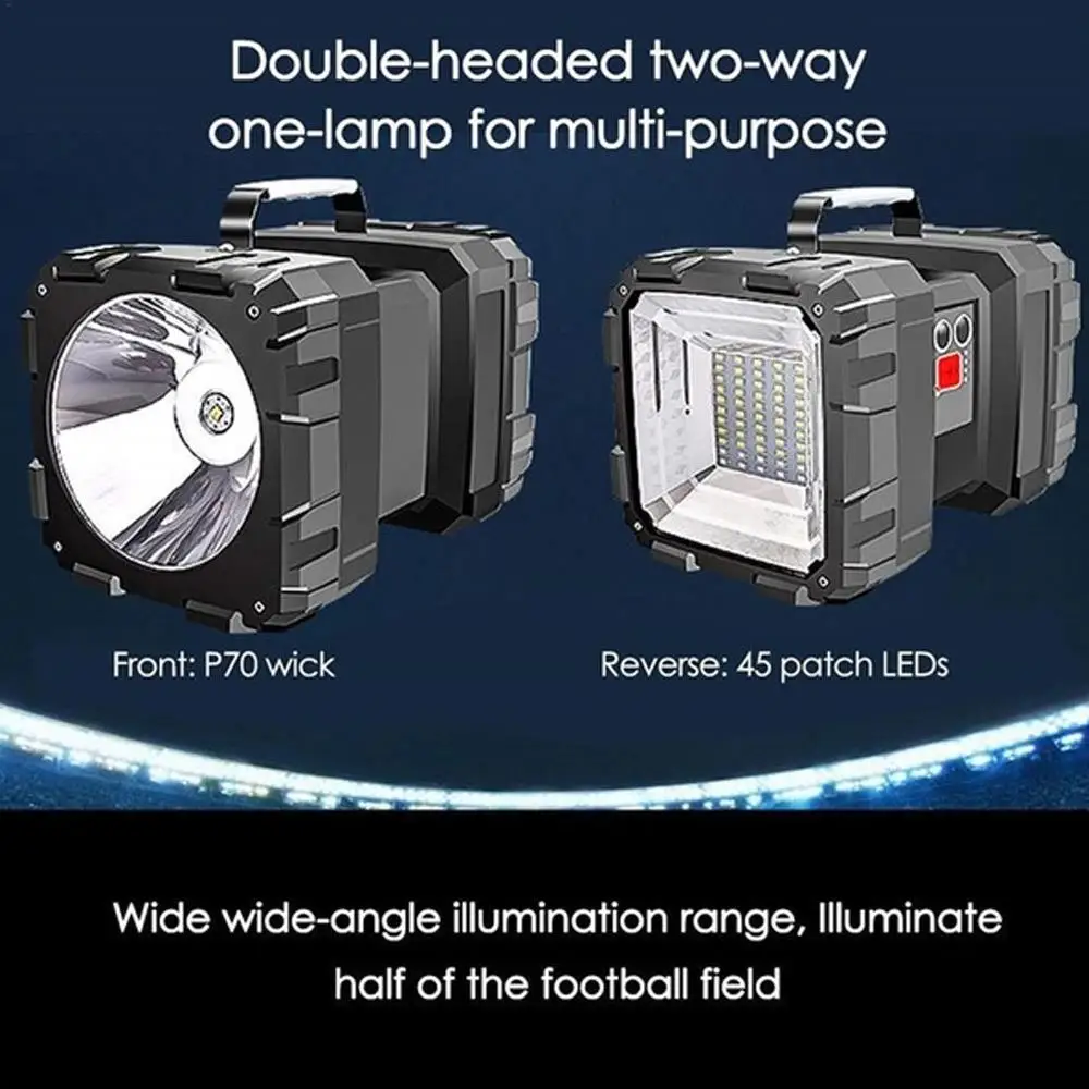 

Handheld LED Spotlight 40W Phone Charger USB Rechargeable Camping Lantern W844 Double Head Super Bright Outdoor Hiking