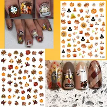 10pcs T2 Series autumn winter Nail sticker Maple Leaf Turkey Squirrel Mushroom For Nails  Adhesive Decals Nail Art Decoration