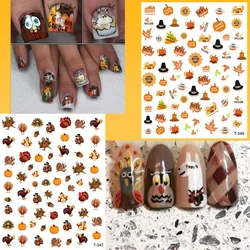 10pcs T2 Series autumn winter Nail sticker Maple Leaf Turkey Squirrel Mushroom For Nails  Adhesive Decals Nail Art Decoration