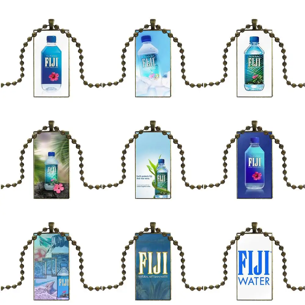 For Unisex Fashion Glass Cabochon Pendant Necklace Women Bronze Color Choker Rectangle Popular Bottle Fiji Water | Украшения и