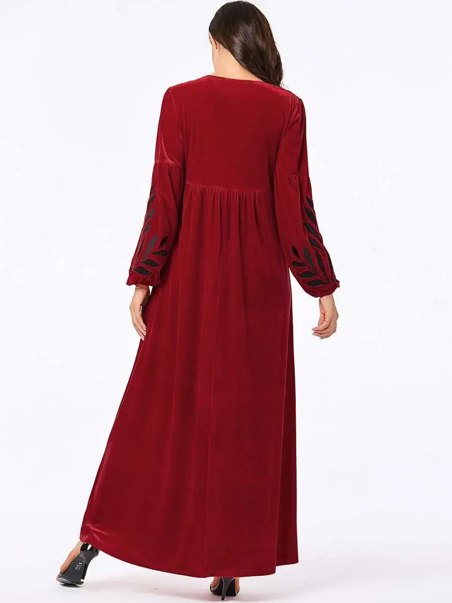 Abaya Дубай бархат кафтан длинное мусульманское платье макси для женщин вышивка Jilbab халаты Арабский исламский одежда осень зима халат
