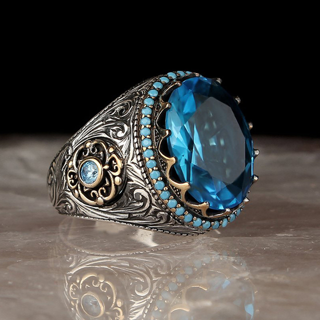 Handmade Turkish Ring For Men Women Inlay Silvery Black Zircon Stone Rings Punk Retro Religious Muslim Islamic Jewelry