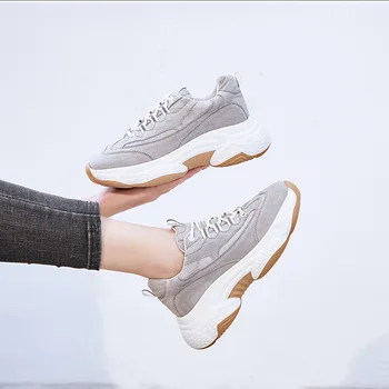 

2020 Spring Black Shoes Women Platform Sneakers Real Leather Fashion Brand Ladies Chunky footware Breathable Female Trainers