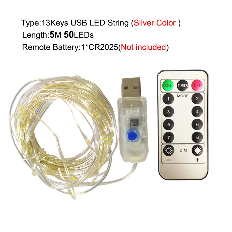 Светодиодный светильник 5 м 10 м 20 м USB медный провод 8 режимов дистанционного управления сказочные гирлянды светильник s для свадьбы Рождества праздника декор лампы - Испускаемый цвет: Sliver Wire 5m