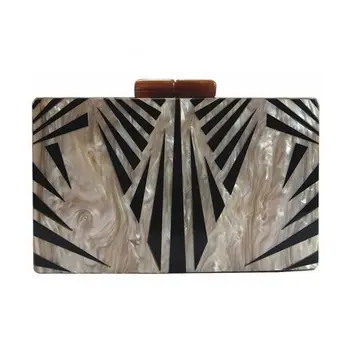 

Women Geometric Patchwork Clutch Evening Bag Bridal Party Purse Acrylic Handbag 35EF