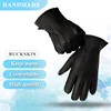 New winter men's leather gloves hand-stitched deerskin warm wear-resistant black wave pattern Cold proof mittens 70% wool lining ► Photo 2/6
