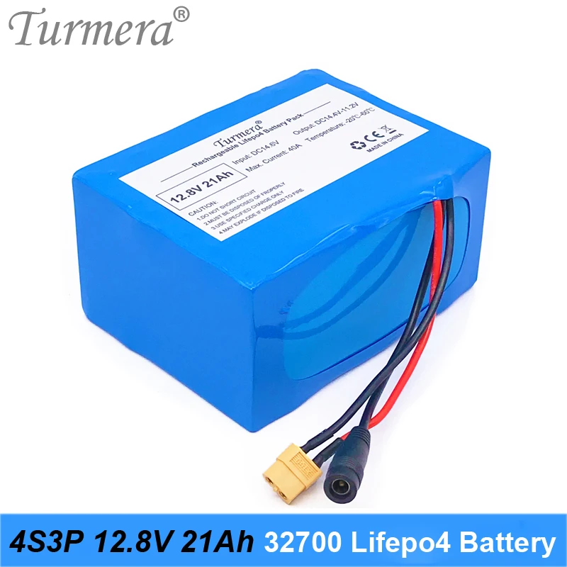 Turmera 32700 Lifepo4 Battery Pack 4S3P 12.8V 21Ah with 4S 40A Balanced BMS for Electric Boat and Uninterrupted Power Supply 10