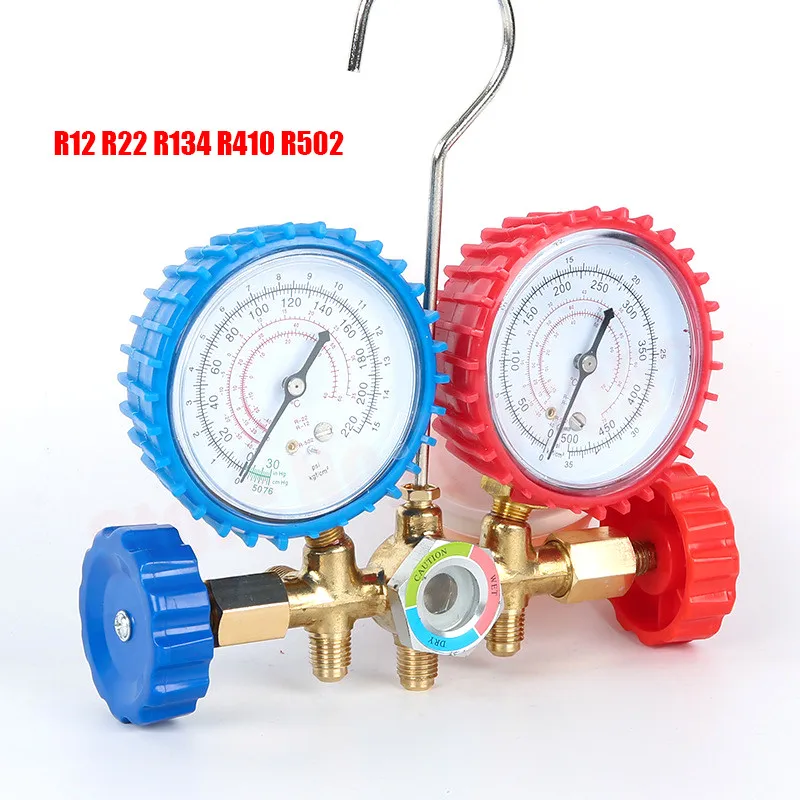 R12 R22 R134A R410 Refrigerant Current Divider Meter Tester Tool Set Air Conditioning AC Diagnostic Manifold Gauge with Hose