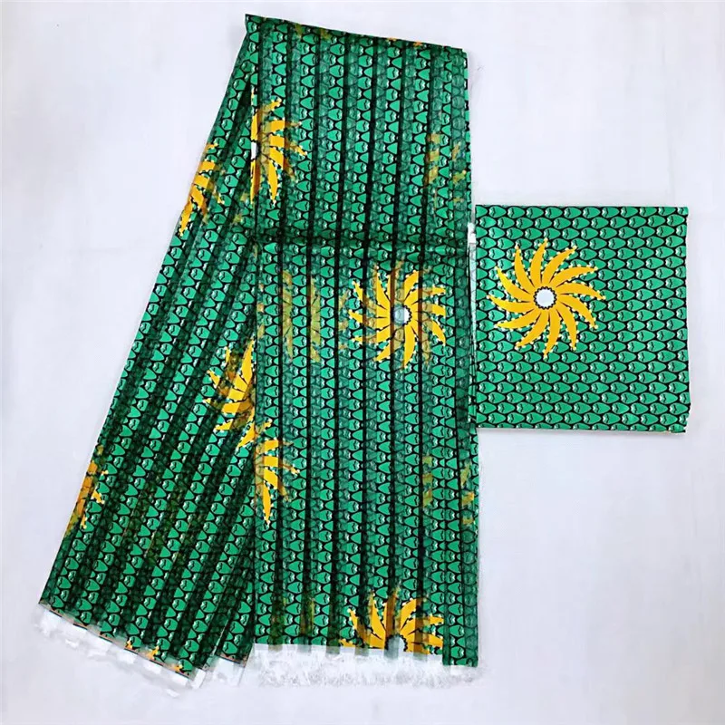 Африканская восковая имитация шелковой ткани Анкара Зеленая атласная ткань 4 ярдов audel/modell органза лента ткань для платья+ 2 ярдов шифон