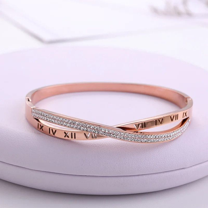 Women's Bracelet Silver Color Gold Bangles Rose Gold Rhinestone Bracelet Cuff