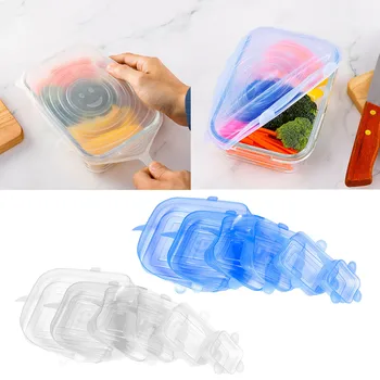 

Behogar 6pcs Silicone Stretch Lids Reusable Rectangle Stretchable Food Storage Container Covers Lids for Dishes Bowls Cups