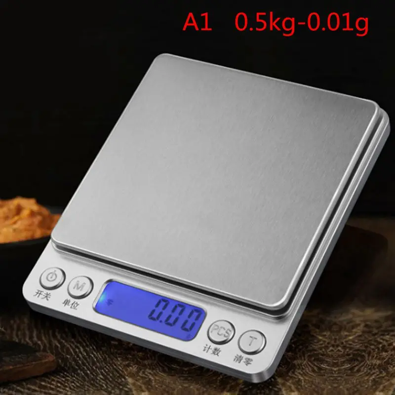 A1 0.5kg-0.01g Электронный мини ЖК-дисплей цифровые весы для драгоценных камней, выполненные из 100/200/300/500g 0,01/0,1 г Высокая точность Карманный с подсветкой ювелирные изделия Вес для Кухня - Цвет: A1 0.5kg-0.01g