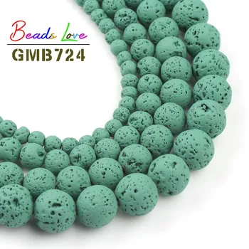 

Natural Lava Stone Beads 4 6 8 10MM Green Volcanic Rock Round Loose Beads for Jewelry Making Diy Bracelet Accessories 15 Inch