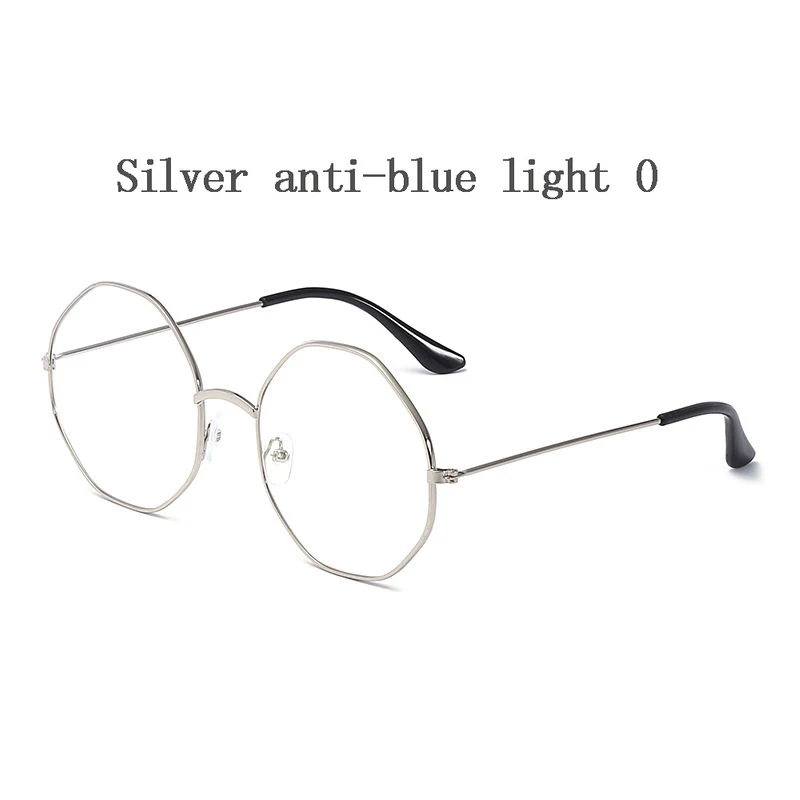 Женские радиационные полигональные очки ретро очки металлические черные женские студенческие очки в большой оправе анти-синий свет - Цвет оправы: S blue light 0