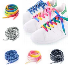 1 пара Цветные шнурки для обуви радуга градиент печатных плоский ботинок Кружева Повседневная Хроматическая Цвет унисекс обувные шнурки для шнуровки