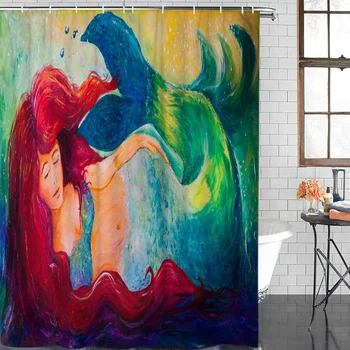 

Modern Curtain Mermaid Watercolor Printed Bathroom Shower Curtain Bathroom Decor Waterproof Fabric Shower Curtain