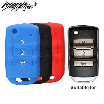 

jingyuqin 2017 2018 2019 Silicone Skin Flip Key Case For Kia Hyundai Sorento K900 New K7 Cadenza Key Cover Protector Bag Holder