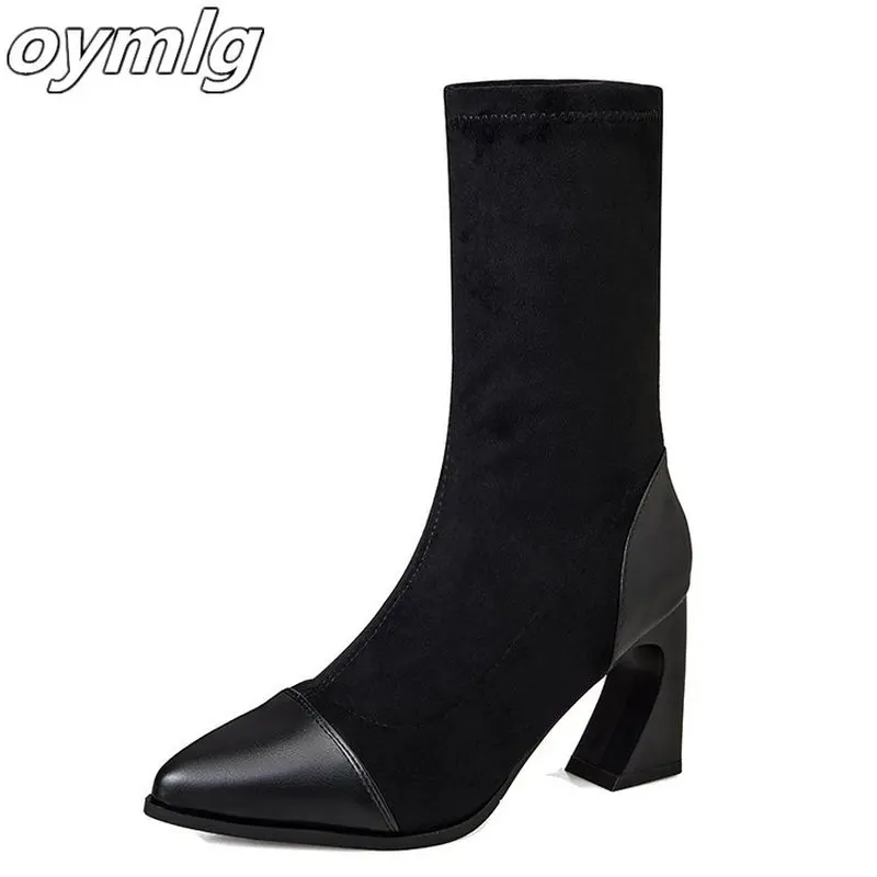 winter wild pointed British wind boots ladies thick with bare boots color matching high heel boots women pu boots