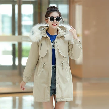 

2019 Winter Jacket Women Casual Big Fur Collar Down Cotton Jacket Female Hooded Warm Thicken Outwear Slim Long Coat Parka