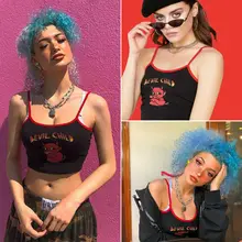 Модная женская летняя тонкая кофточка с открытой спиной, топ, уличная одежда, топы для девушек, сексуальный, с принтом демона, на тонких бретелях, из кусков, укороченный топ