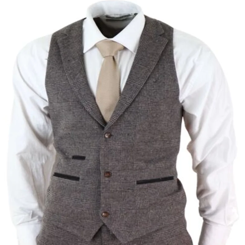 Новинка, коричневые мужские костюмы из 3 частей, шерстяной костюм, Homme Check Tweed Peaky Blinders Terno Masculino