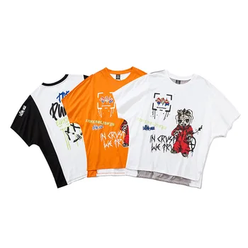

EWQ / men's wear Tide hip-hop loose short-sleeved T-shirt male 2020 summer new ins streetwear fashion Graffiti print tops trend
