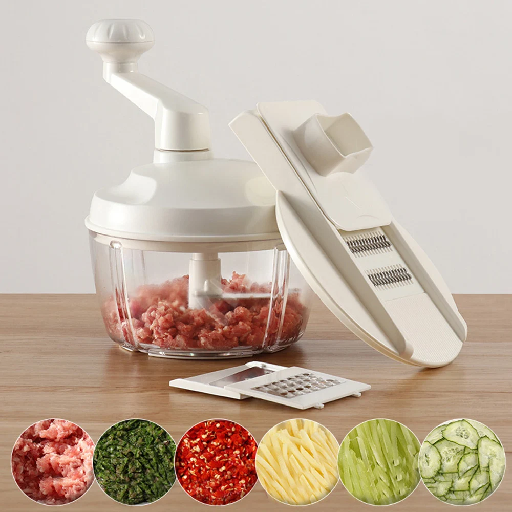 

High-capacity Multi-function Kitchen Manual Food Processor Meat Grinder Vegetable Chopper Shredder Cutter Egg Blender