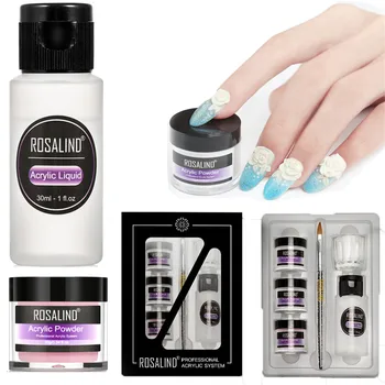 

6PCS Hot Fashion Liquid Acrylic Powder Kit For Nail Extension Manicure Carved Gel Nail Brush French Manicure Set