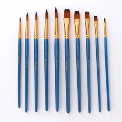 Ensemble de pinceaux à dessin avec tige bleue nacrée, pour aquarelle, peinture à l'huile, fournitures d'art, 5 pièces 