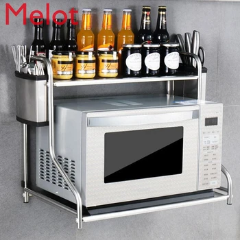

New 2Layer Stainless Steel Microwave Oven Rack Wall-mounted Oven Shelf Household Kitchen Supplies Thick Bracket Shelf Organizer