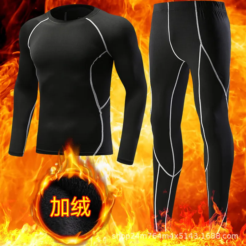 

Plus Fleece Tights Men's Winter Basketball Base Sports Training Quick-drying Clothes Running Two-piece Fitness Clothes Suit