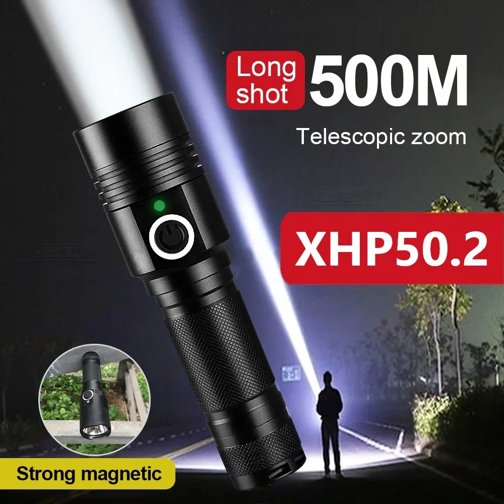 10000LM XHP50.2 powerful led flashlight 18650 rechargeable usb flashlights torch light xhp50 waterproof portable lantern lamp
