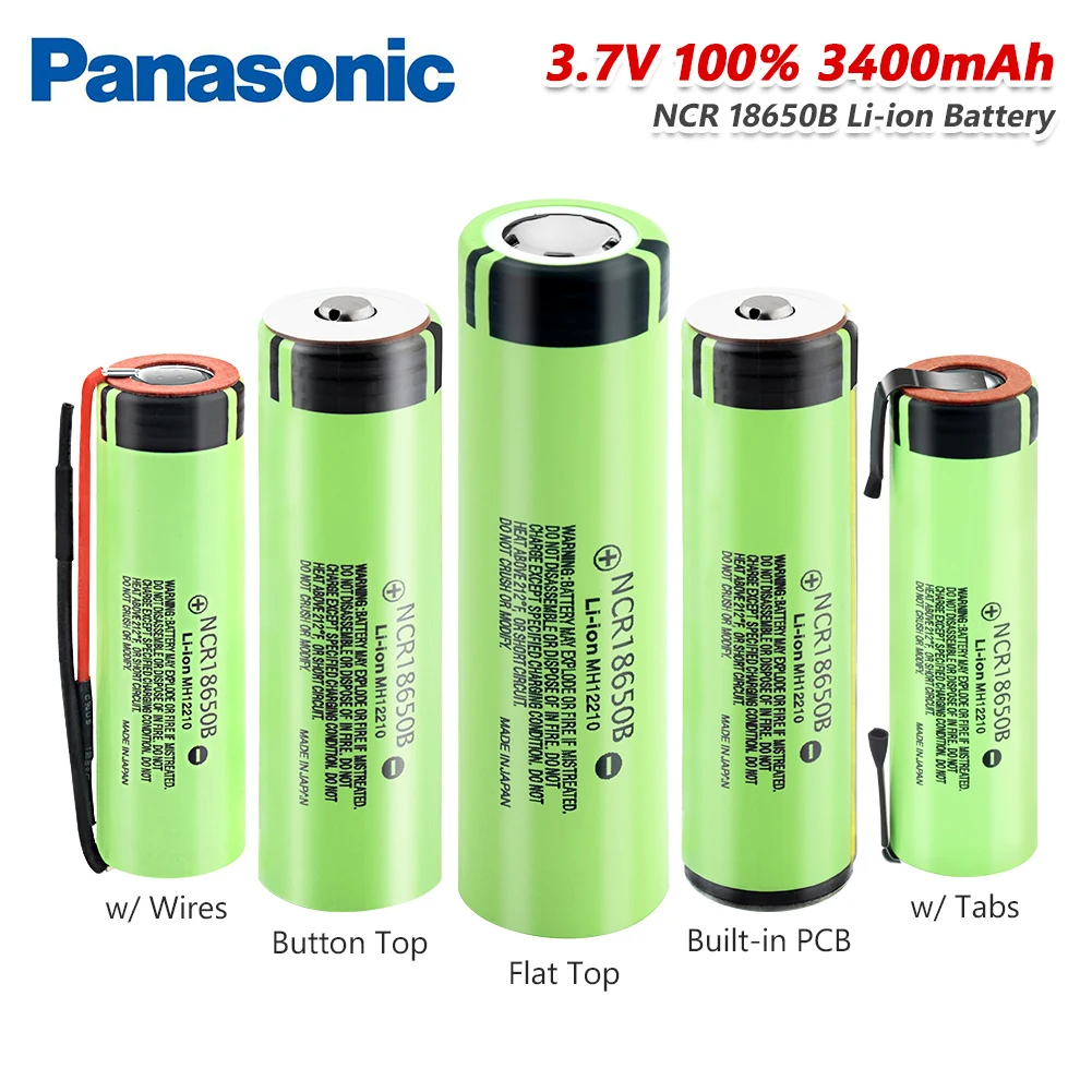 

Panasonic High Drain 20A NCR 18650B Battery 3400mAh Rechargeable batteries with tabs/lines button top/flat power bank flashlight
