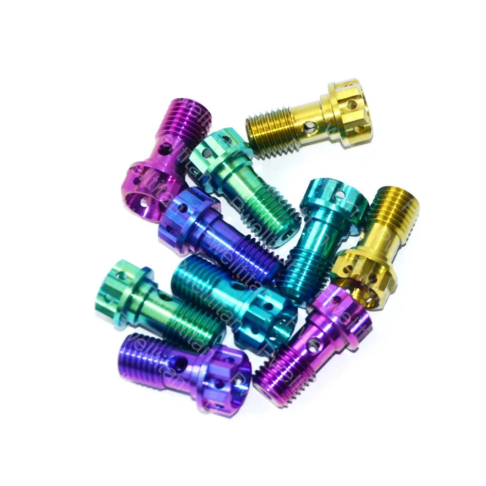 

2 Pcs Motorcycle Calipers Tubing Titanium Bolts Ti Alloy Banjo Bolt Oil Drain Hollow Screw 1.0 1.25mm Pitch Motor Bike Hexagon