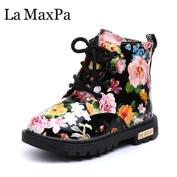 

Kids Girls Boots Floral Martin Botas Size 21-30 Kids Rubber Sole Graceful Flower Print PU Leather Bottes Welcome Dropshipper